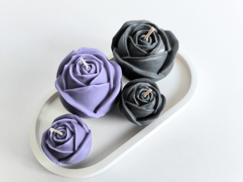 Sojų vaško žvakių rinkinys su padėkliuku ROŽĖS #02