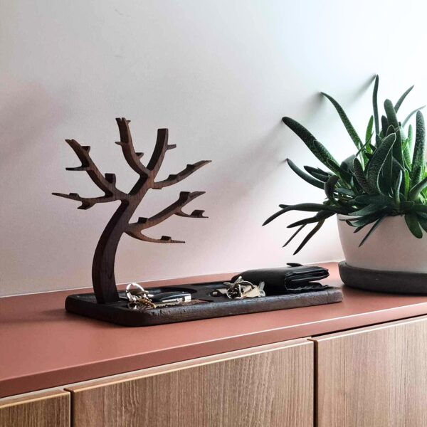 Ąžuolinis prieškambario padėklas raktams, piniginei